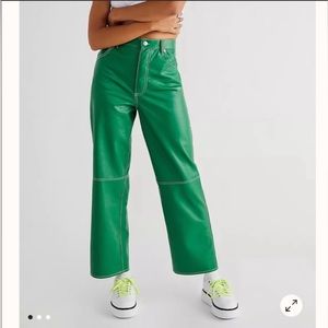 Free People Green Vegan Leather pants